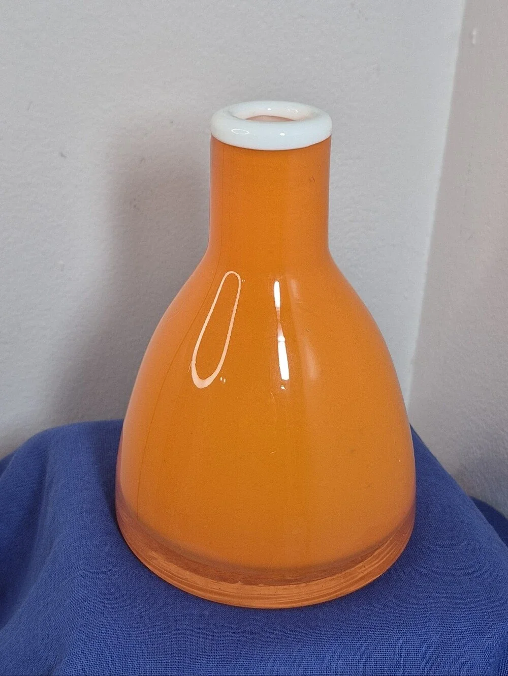 Vintage MCM-Style Cased Glass Vase Orange White Clear 6.5